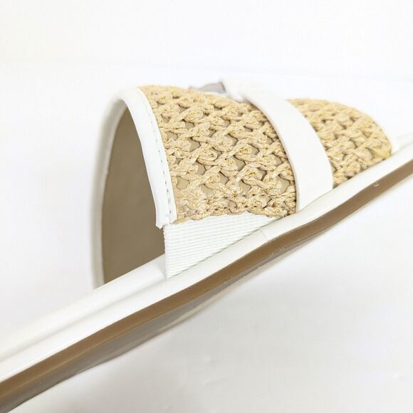 MK Michael Kors Womens Ember Slide Sandal Size 10 Natural Raffia Optic White NIB - Picture 4 of 16